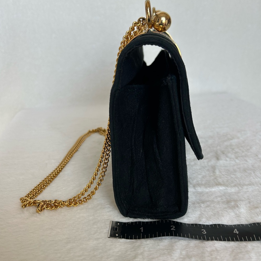 Vintage 1960 Meyers Made in USA Black Suede Gold Chain Strap Shoulder Bag Purse - Picture 11 of 12